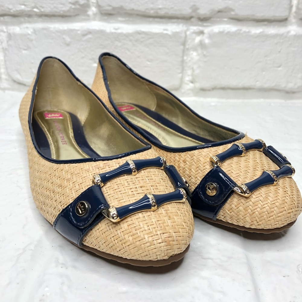 Elaine Turner wicker and blue women’s size 8 flats